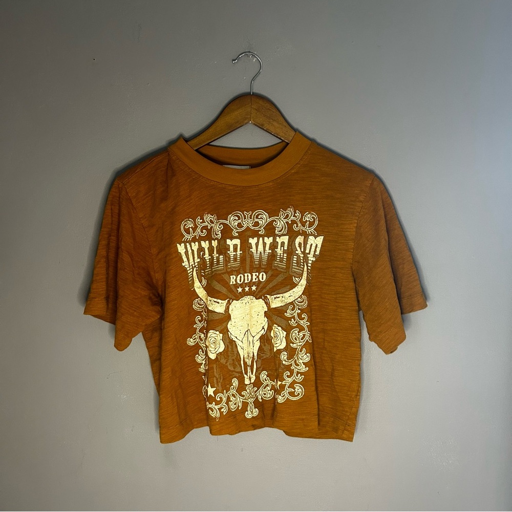 Wild West Rodeo Graphic Crop Top | Rust Orange | Size Small